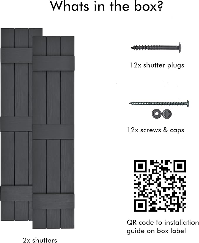 Board & Batten Vinyl Shutters (1 Pair) | 11"x75" (3-Board) - Cornerstone Grey | Exterior Window Shutters | Includes Mounting Hardware | Simple Installation | Made in USA