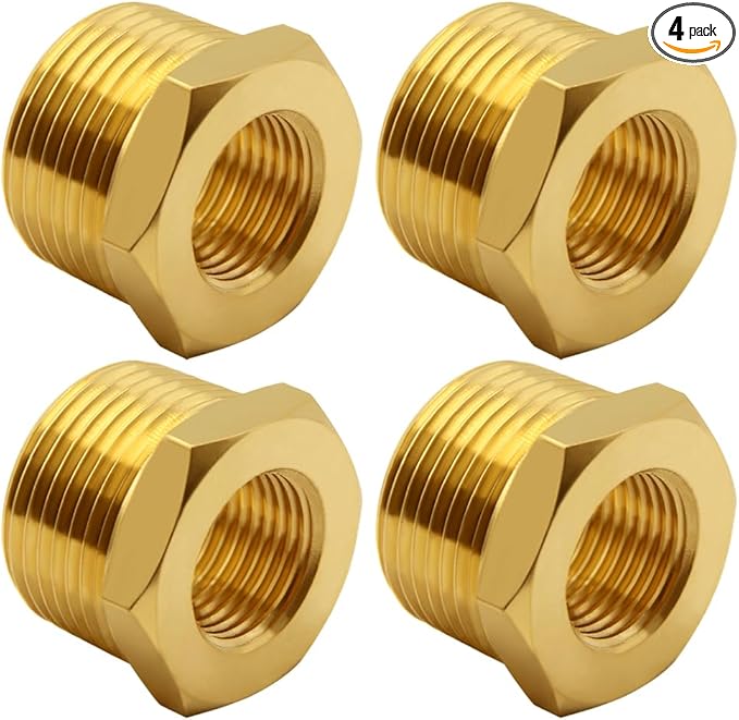 4PCS Brass Reducer Bushing, 1" NPT Male to 3/4" NPT Female Thread, Hex Reducing Convert Adapter Pipe Fitting Connector for Water/Oil/Gas