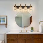 4-Light Crystal Vanity Light, Modern Black Gold Bathroom Wall Sconce with K9 Crystal Shades, 32.67" Long Over Mirror Lighting for Vanity, Makeup, Hallway, Elegant & Easy Install