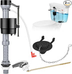 Universal Toilet Flusher Replacement Kit, Fill Valve, 2-Inch Flapper, Toilet Handle Lever, Adjustable, Quiet, Easy to Install, Complete Toilet Parts Inside Tank Kit (Black, 1-Pack)