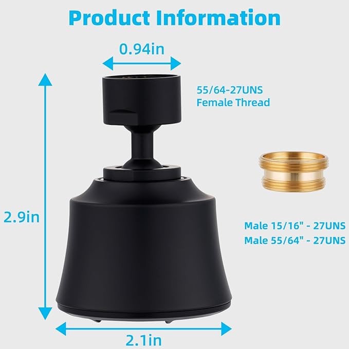 iFealClear Kitchen Sink Faucet Head, 360° Faucet Sprayer Attachment, Large Angle Rotatable Kitchen Faucet Aerator with 2 Ball Joint, 4 Spray Modes, Extra Male Female Thread Adapters, Matte Black