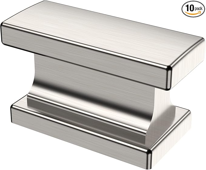 Alzassbg 10 Pack Brushed Satin Nickel Cabinet Knobs, 1.46 Inch(37mm) Rectangle Kitchen Hardware Knobs for Cabinets and Drawers AL6061SN