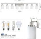 8-Light Bathroom Light Fixtures, 52inch Nickel Vanity Light with Milky White Glass Shade, Modern Bathroom Wall Lights Over Mirror, Farmhouse Wall Sconces Lighting for Bedroom Living Room