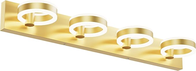 LED Bathroom Light Fixtures, 33inch Gold Vanity Lights, Modern 4 Light Acrylic Wall Sconces, 350° Rotatable Wall Lighting Fixture Over Mirror