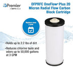 Watts Premier 1-Pack Radial Flow Carbon Block 20-Micron Cartridge, Reduces Chlorine Taste and Odors Up to 50,000 Gallons/189,000 Liters at 3 GPM, Dirt Holding Capacity 2.2 Lbs./1 Kg