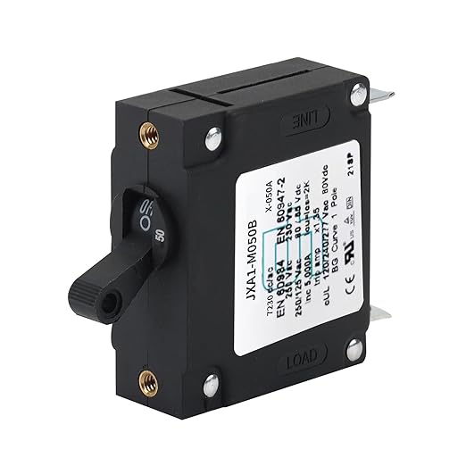 GLOSO J Type Toggle Hydraulic Magnetic Single Pole Circuit Breaker AC/DC Manual Reset Switch Yachts Campers Caravans Black Toggle, 50A, J1P