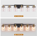 Modern 6-Light Bathroom Vanity Light Fixtures Over Mirror, Black Wall Lamp for Over Sink Bathroom，Farmhouse Wall Sconces with Clear Glass Shade for Bedroom,Living Room