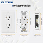 ELEGRP Glossy White Decorator Electrical Wall Outlet Receptacle, 20A 125V Standard Outlets, 2 Pole 3 Wire, Non-Tamper Resistant, NEMA 5-20R, Self-Grounding, Wall Plate Included, UL Listed, 5 Pack