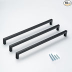 10 Pack 12-3/5 Inch Hole Center Matte Black Square Cabinet Pulls Cupboard Handles Modern Stainless Steel Black Kitchen Cabinet Handles and Pulls, Drawer Handles