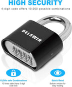 DELSWIN 4-Digit Combination Lock Outdoor Padlock - Heavy Duty Locker Lock with Hardened Steel Shackle, Waterproof Combo Lock for Gym Locker, Hasp Storage, Shed, Fence, Gate (Black,2Pcs)