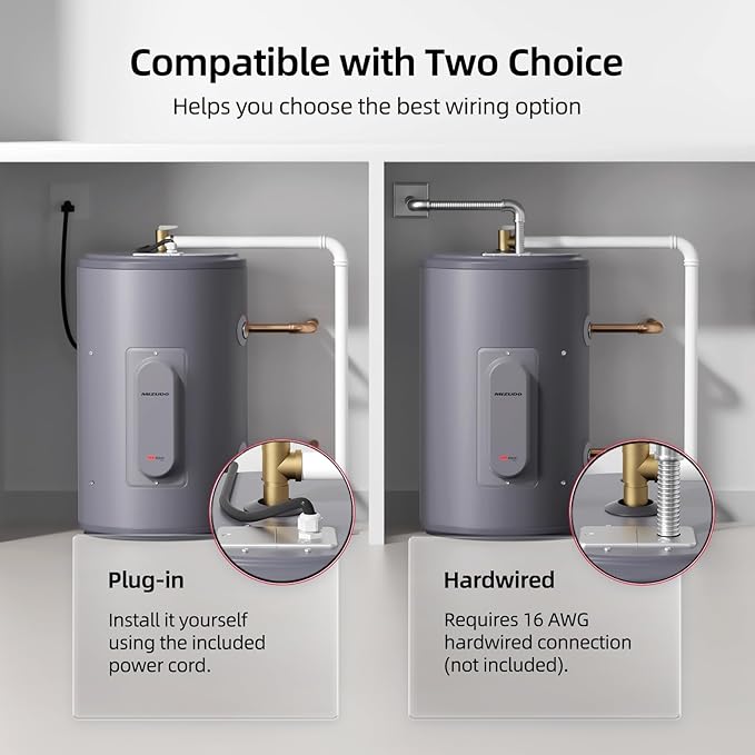 Tank Water Heater Electric, MIZUDO 10 Gallon Point of Use Hot Water heater 1500W, Compact Residential 120V with T&P Valve, Adjustable Thermostat, UL Listed