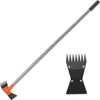 2-in-1 Garden Hoe and Weed Puller Rake, 60 Inch Adjustable Long Handle Weeding Tool Heavy Duty Spring Steel Head with Sand Grain Coating, Weed Remover for Garden, Yard, Lawn, Driveway