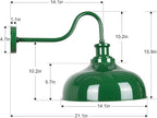 Outdoor Gooseneck Barn Light, 14 Inch Dome Rustic Outdoor Wall Sconce, Farmhouse Exterior Wall Mount Lighting Fixture, Industrial Green Wall Lantern for Porch, Entryway, Garage, RZ007M GR+WH