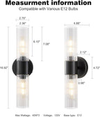 Bathroom Light Fixtures 2-Light, Modern Vanity Light for Bathroom, Wall Sconce, Bath Light with Glass Rods Shades for Mirror Bedroom Hallway (Black)