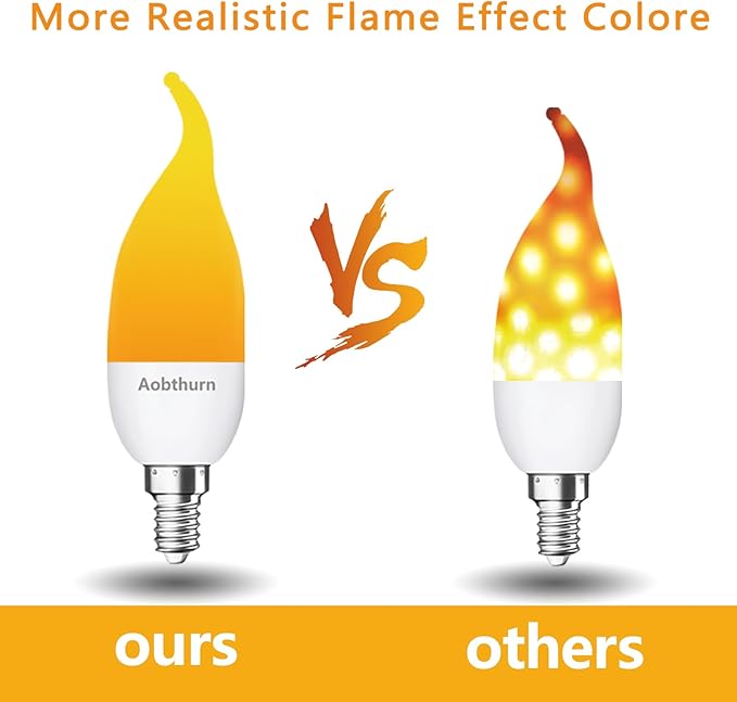 Flickering Light Bulbs, 3 Modes LED Flicker Effect Light Bulb, E12 Base Flame Light Bulb with Gravity Sensor, Fire Light Bulbs Halloween Home Party (6 Pack-E12)