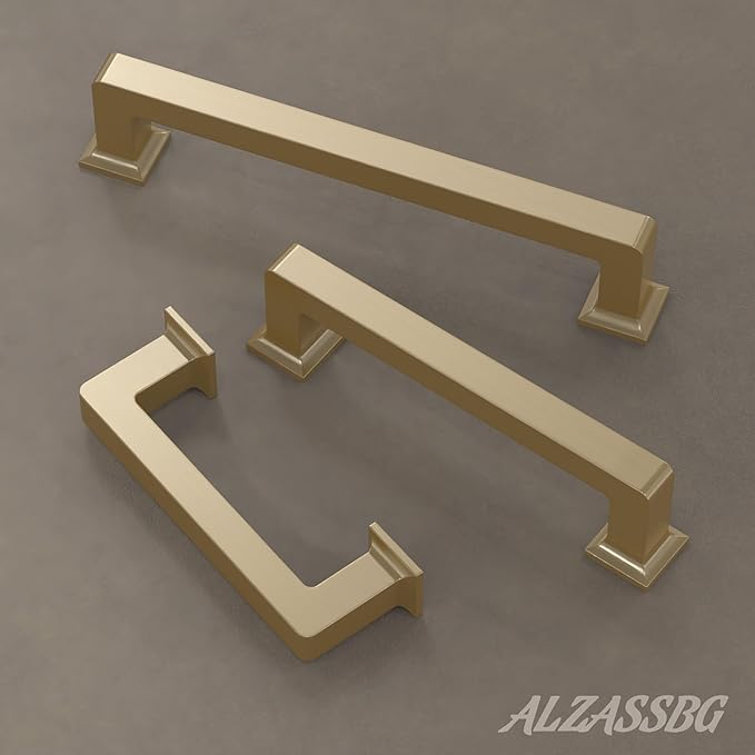 Alzassbg 6 Pack Brushed Gold Cabinet Pulls, 12-1/2 Inch(320mm) Hole Centers Cabinet Handles Square Kitchen Hardware for Cabinets AL3046BG
