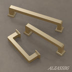 Alzassbg 6 Pack Brushed Gold Cabinet Pulls, 12-1/2 Inch(320mm) Hole Centers Cabinet Handles Square Kitchen Hardware for Cabinets AL3046BG