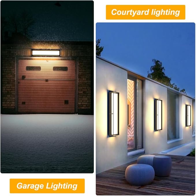 Sytmhoe Exterior Wall Light Fixture,2Packs 10%-100% Dimmable LED Modern Outdoor Patio Wall Light Fixture, 23.6in Black Exterior Sconce Wall Mounted Lights for Garage Living Room Courtyard House(3000K)