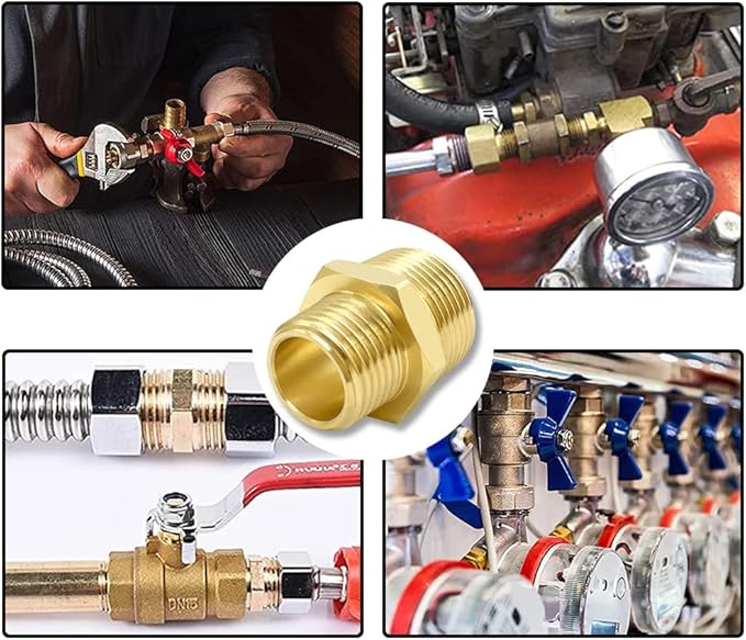 Hooshing 3/4" NPT Male to 1/2" NPT Male Reducer Hex Nipple Brass Pipe Fitting Adapter for Plumbing, 2 Pack