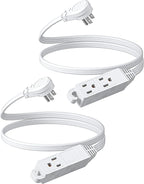 DEWENWILS 3 Outlet Extension Cord with Flat Plug, 3FT 16/3 Awg Grounded Power Cable for Indoor Use, SPT-3 Cord, White, ETL Listed, 2 Pack