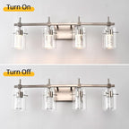 Bathroom Light Fixtures 4-Light, Brushed Nickel Vanity Light Over Mirror Dimmable 3 Color (3000K/4000K/6000K), Eye Protection LED Bathroom Lights Wall lamp Over Mirror with Clear Glass Shade