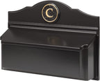 Whitehall Custom Wall Mount Mailbox Package - Mail Box with Monogram, Sand Cast Aluminum, Classic Design Black Personalized in Goldtone