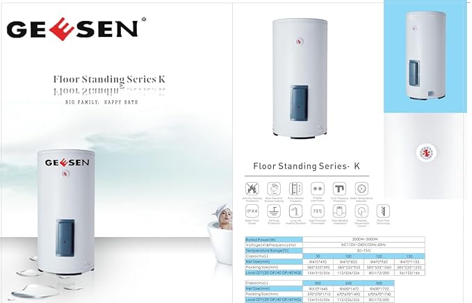 Electric Water Heater, Us Plug Point of Use Instant Hot Water Heater, Larger Storage, Indoor Endless Water Shower with Compact Design (100L)