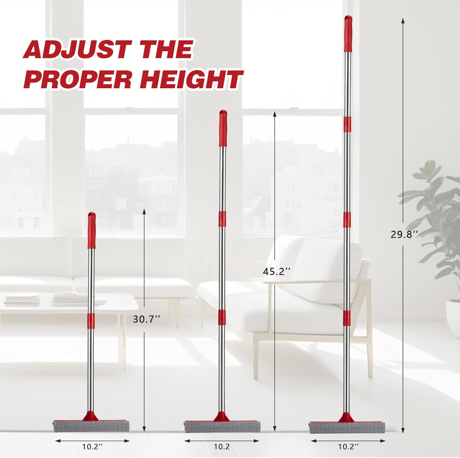 15.9" Window Squeegee for Car,2 in 1 Window Cleaner with Long Stainless Steel Handle,Sponge Car Squeegee for Gas Station, Glass,Shower,Outdoor High Window Cleaning