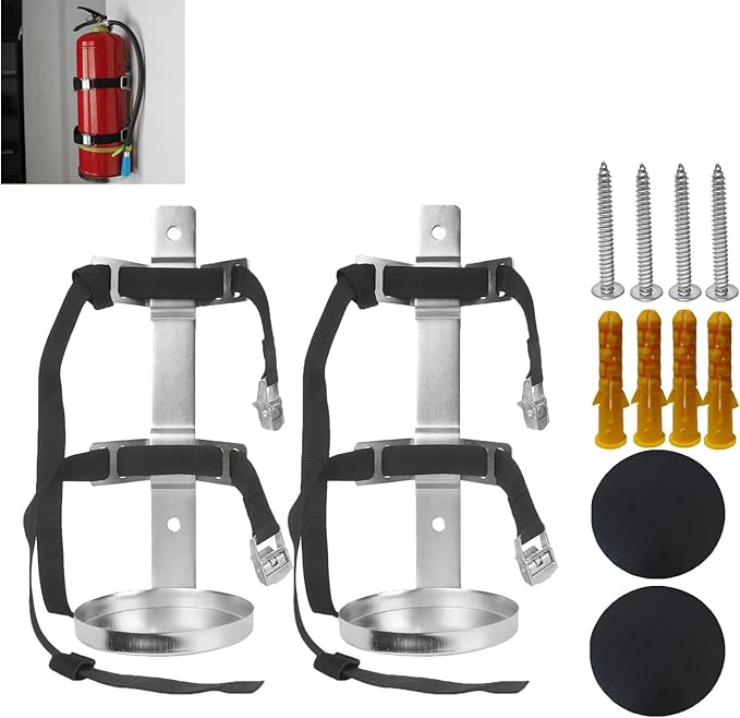 Fire Extinguisher Mount,Wall Hanging Bracket,Fire Extinguisher Holder for Home, Car, RV, Truck, Mini Fire Extinguishers (5LB Stainless Steel Color 2Pcs)