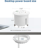 3-inch Desktop Power Grommet,Max 65W USB C Charger,2 Outlets and 3 USB, High-Speed Charging Station, Flush Mount Desk Hole Round Power Outlet, Recessed Power Strip,6ft Cord Flat Plug