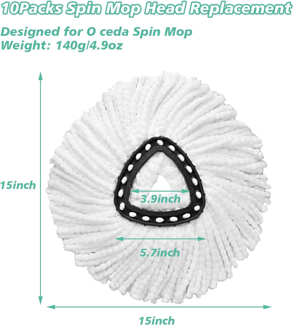 10 PCS Spin Mop Replacement Head,100% Microfiber Mop Heads Replacements with Triangle Spin Mop Head, 360 Degree Round Spin Mop Replacement Head for Easy House Cleaning Floor Mopping