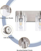 3-Light Bathroom Vanity Light Fixtures,Modern Wall Sconces,Bathroom Lights Over Mirror,Wall Mounted Lamp for Kitchen Living Room Bedroom Hallway,Brushed Nickel Finish with Clear Glass Shade