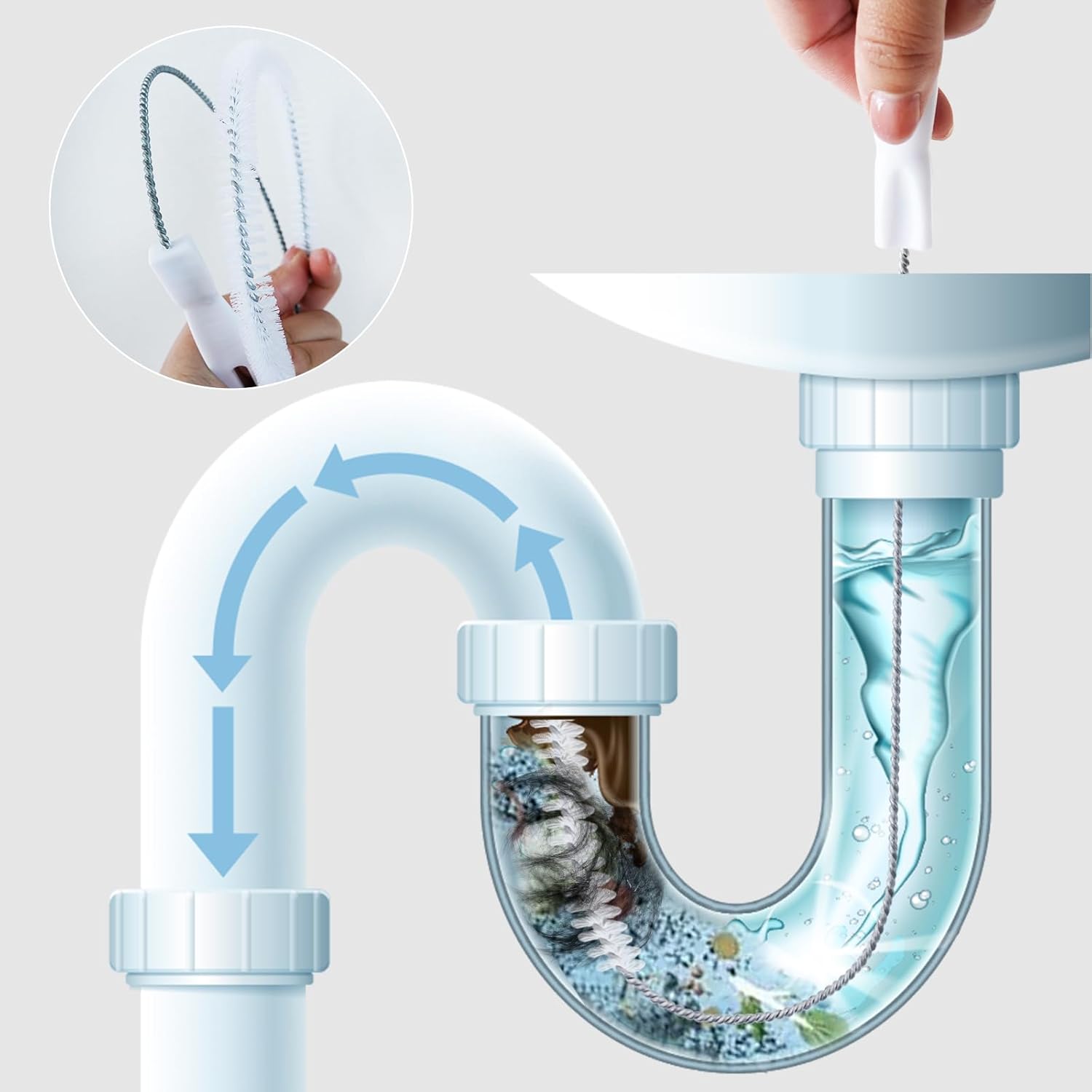 Sewer Drain Brush, Drain Clog Remover, 27.6inch Flexible Long Pipe Hair Clogs Catcher Cleaner Tool for Toilet, Kitchen Sink, Bathroom Tub, Sewer Drain