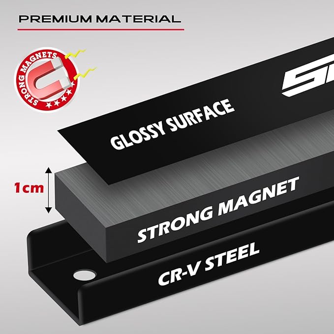 SEDY 7-Piece 12" Magnetic Tool Holder Storage Organizer, Garage Wall Mount Rack Organization Strip Power Magnet Organizers Mounted Workbench Board Slatwall Van Hanger