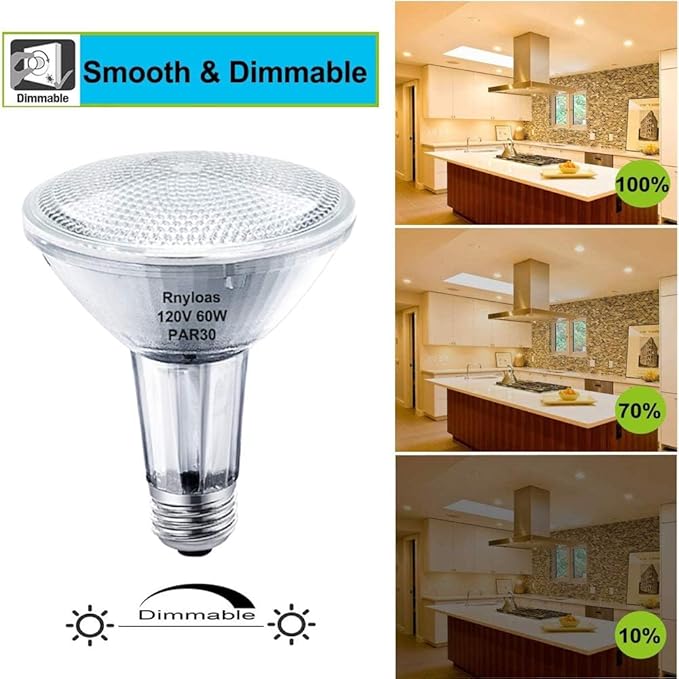 PAR30 Long Neck, 6PCS PAR30 60W 120V Flood Dimmable, PAR30 Halogen Bulb Long Lasting Lifetime with E26 Medium Base, PAR30l Flood Light High Brightness & CRI100 for Recessed Lighting