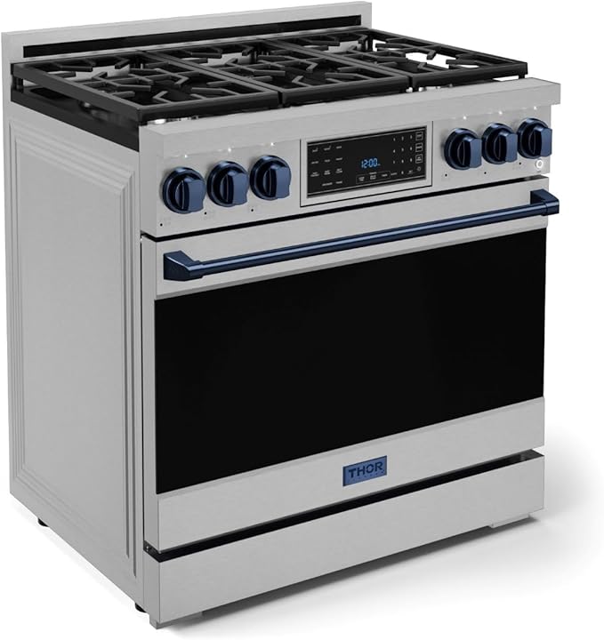 Gordon Ramsay by THOR Kitchen 36 Inch Professional Liquid Propane Range with Tilt Panel Touch Control in Stainless Steel/Navy Blue