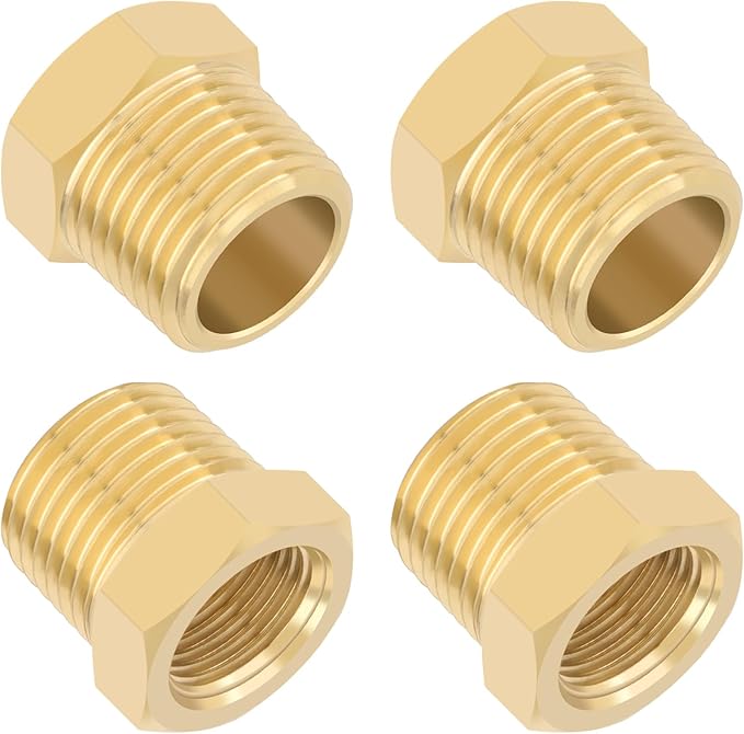 KOOTANS 4pcs Heavy Duty 1/2 NPT Male Thread to 3/8 NPT Female Thread Brass Reducer Hex Bushing Brass Fitting Pipe Hose Tube Adapter Convert