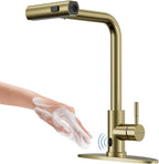 APPASO Gold Touchless Kitchen Faucet with Pull Down Sprayer, Waterfall Motion Sensor Kitchen Sink Faucet with SUS304 Stainless Steel Single Handle Hands-Free Brushed Gold