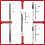 Carbide Burrs Set, 1/4" Shank Double Cut, Solid Power Tools 5PCS Spiral Rotary Files Die Grinder Bits for Metalworking Wood Cutting Carving & Deburring
