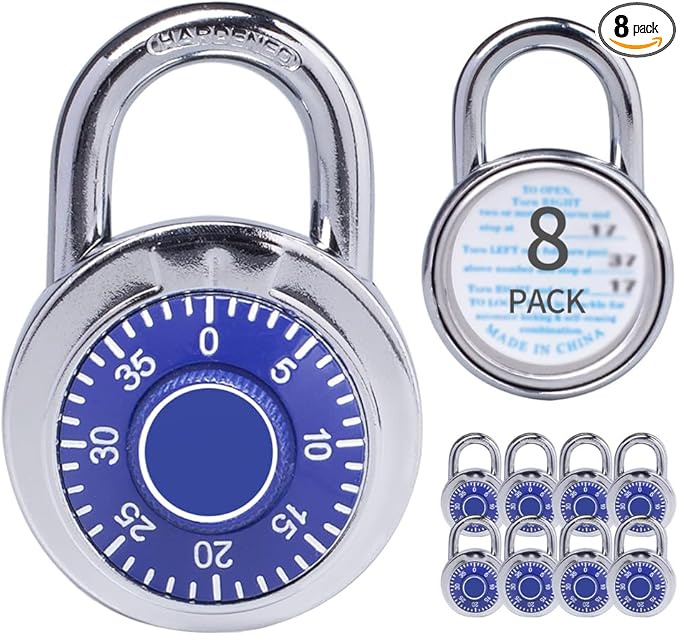 Combination Padlocks with Metal Body, Indoor Use for Gym Lockers & School Locker,Blue, 8-Pack