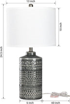 Modern Ceramic Table Lamp, 24.5" Living Room Lamps 3-Way Dimmable Gray Nightstand Lamp with White Shade|Tall Bedside Lamp Desk Decor Lamps for Bedrooms Farmhouse Office End Table Lamps(Bulb Included)