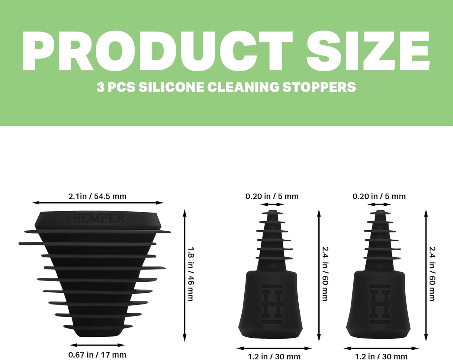 Hemper Plugs + Caps | Universal Cleaning Plugs for Glass Water Pipes and More | Fits Male & Female Joints | Leak-Proof Seal | Hassle-Free Cleaning | Durable, Reusable & Easy to Use - (Black)