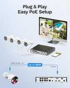 LongPlus Smart 4K 8CH Home Security Camera System, 4Pcs Wired PoE IP Cameras System Outdoor with Person/Pet/Vehicle Detection, 12MP 8CH NVR with 2TB HDD for 24-7 Recording, LP8ME84B1