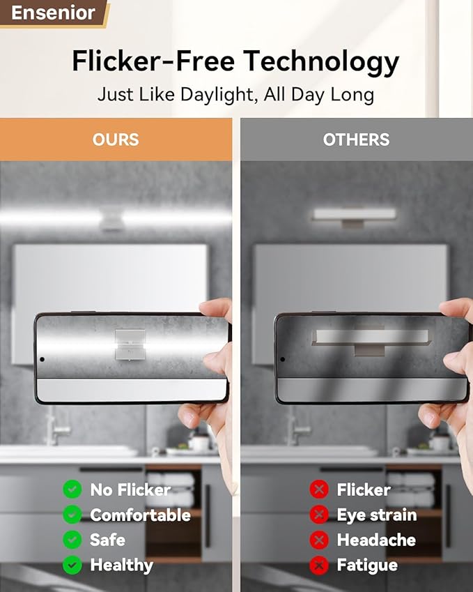 Ensenior Modern Bathroom Vanity Light 48 Inch, Built-in Dimmer, 28W Dimmable 5CCT LED Light Fixture Over Mirror, Matte Grey Bar for Mirror Cabinets Bedroom - FCC Certificated