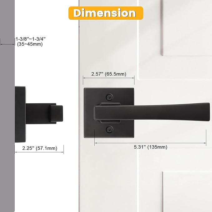 knobelite 5 Pack Dummy Door Handles,Matte Black Square Door Levers,Non-Turing Single Side Knob Pull for Closet French Doors