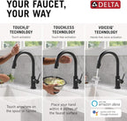 Delta Faucet Trinsic VoiceIQ Touch Kitchen Faucet with Touchless Technology, Black Kitchen Faucet, Smart Faucet, Alexa and Google Assistant Voice Activated, Matte Black 9159TLV-BL-DST
