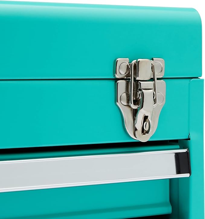 Amazon Basics Steel Tool Box Storage and Organization Drawers, 18.11 x 8.66 x 9.45 in, Turquoise Powder Coated Finish