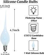 Silicone Dipped Candle Light Bulbs C7 Flickering Flame Bulb E12 Base, Shatterproof Silicone Christmas Light Bulbs for Candle Lamps Electric Window Candles Chandelier Decor, 12 Pack, 1W