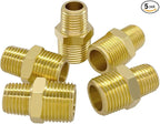 Hooshing 3/8" NPT Male to 1/4" NPT Male Reducing Hex Nipples Brass Pipe Fitting Adapter for Plumbing,5 Pack