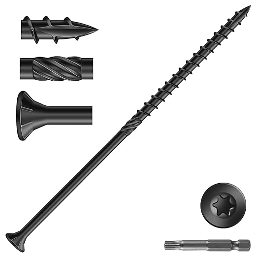 #14 x 6 Inch Deck Screws (23Pcs) 1lb. Carbon Steel, Black, Flat Head, Rust Resistant epoxy Coated, with T30 Star Bit